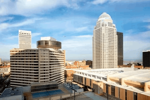 Exterior photograph of the Marriott Louisville Downtown hotel building in Louisville, Kentucky